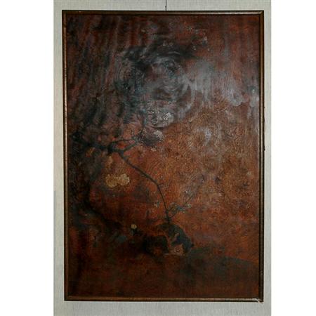 Lot image - Framed Japanese Painted Wood Door Panel