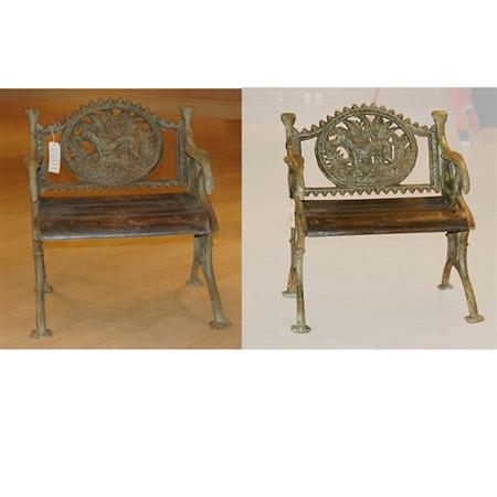 Lot image - Pair of Victorian Style Green Metal Garden Seats