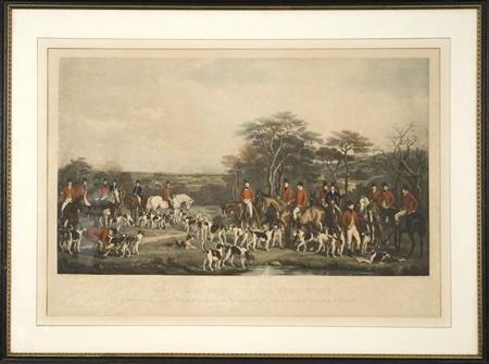 Lot image - After Francis Grant SIR RICHARD SUTTON AND THE QUORN HOUNDS Hand-colored aquatint