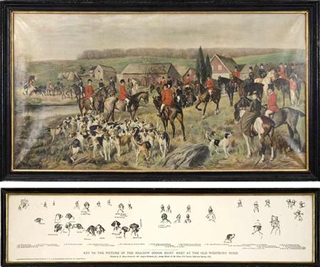 Lot image - After G. Muss-Arnolt THE MEADOWBROOK HUNT Hand-colored print; Together with the Framed Print of the Key to the Picture (2)