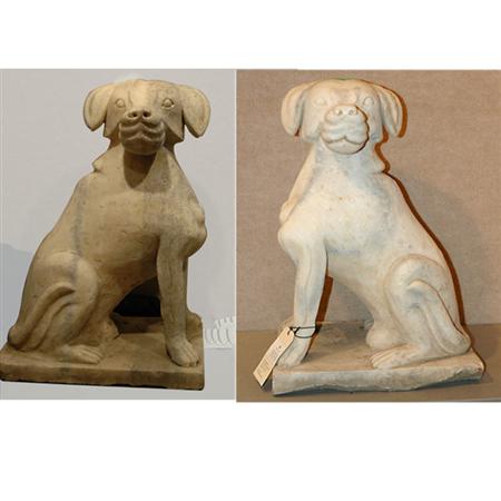 Lot image - Pair of Carved Marble Figures of Dogs