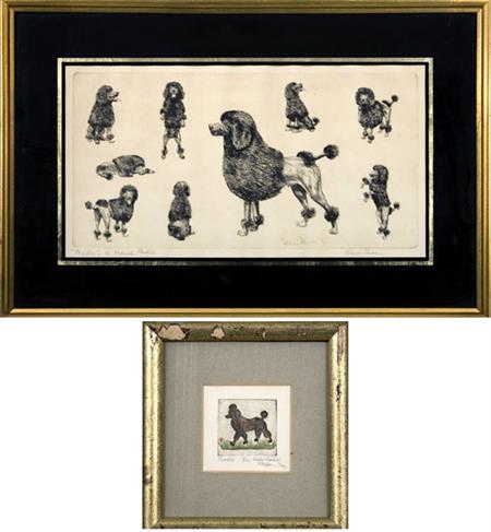 Lot image - Diana Thorne MY DOG--A FRENCH POODLE Drypoint; Together with Alice Pauline Schafer POODLE, color aquatint (2)