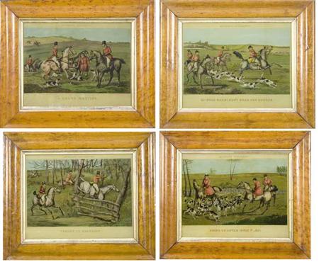 Lot image - After Henry Alken Four hand-colored reverse prints on glass from Hunting Incidents
