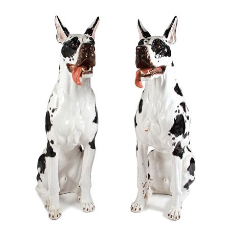 Lot image - Pair of Ceramic Harlequin Great Danes