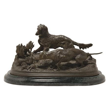 Lot image - Bronze Animalier Group of Two Dogs and a Partridge