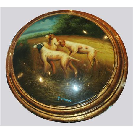 Lot image - Composition Circular Plaque Depicting Three Setters in a Landscape