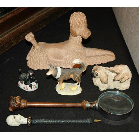 Lot image - Group of Composition Figures of Dogs and Dog Decorated Articles