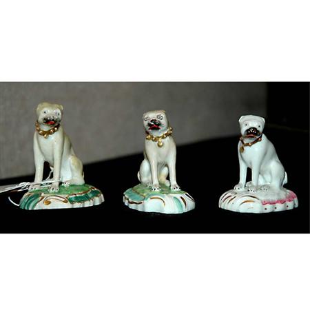 Lot image - Group of Three Derby Porcelain Pug Dogs