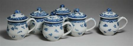 Lot image - Six Chinese Export Blue and White Porcelain Pots de Creme