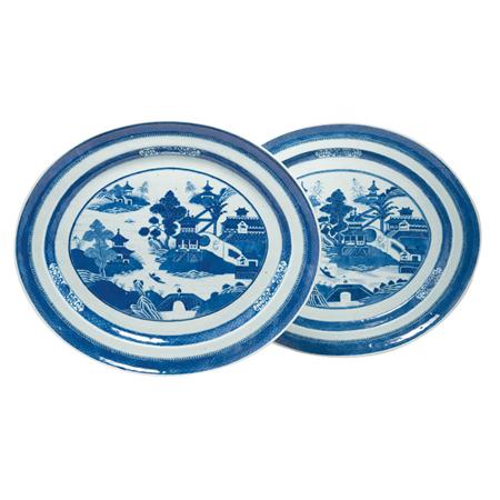 Lot image - Pair of Nanking Blue and White Porcelain Platters