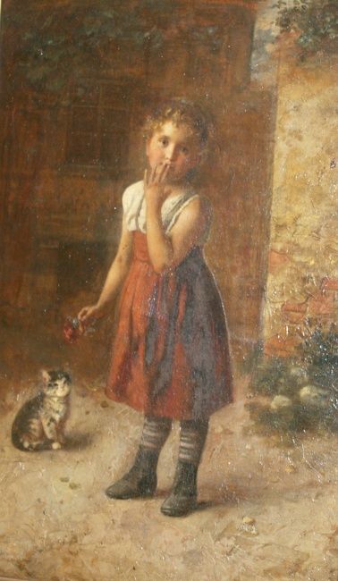 Lot image - American School 19th Century Young Girl with a Cat