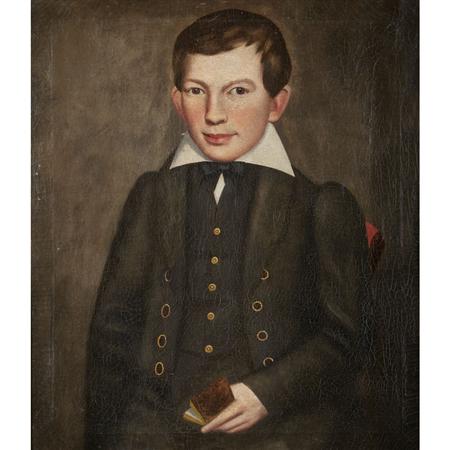 Lot image - Erastus Salisbury Field American, 1805-1900 Portrait of a Boy Holding a Book