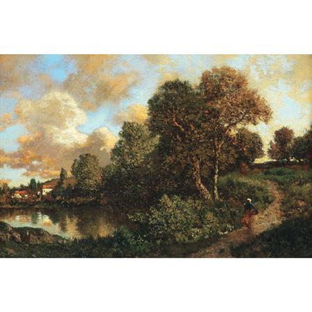 Lot image - Henry Pember Smith American, 1854-1907 Walking Beside the Pond