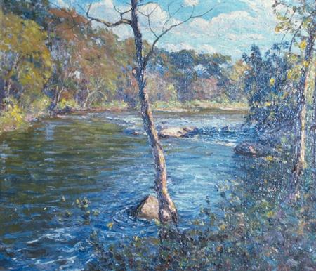 Lot image - Hal Robinson American, 1875-1933 Sunlit River Landscape