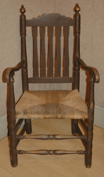 Lot image - Brown Painted Banister Back Armchair