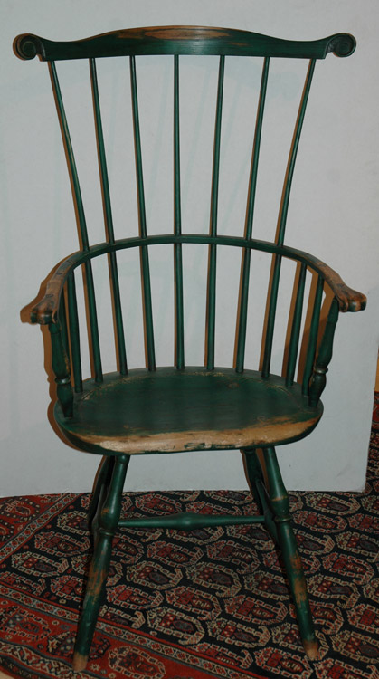 Lot image - Green Painted Fan Back Windsor Armchair