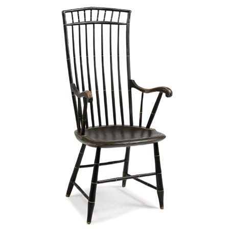 Lot image - Black Painted High Back Windsor Armchair