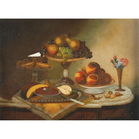 Lot image - American School 19th Century Still-Life with Fruit, Flower and Nuts