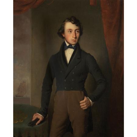 Lot image - American School 19th Century Portrait of a Gentleman, Possibly a Merchant
