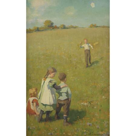 Lot image - William Russell Whitmore American, 1861-1917 Flying a Kite and Picking Flowers: Two