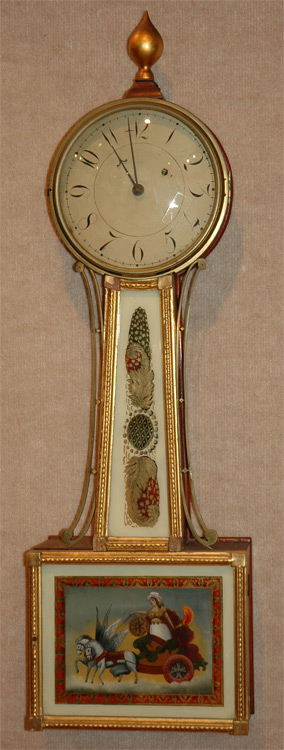 Lot image - Federal Parcel Gilt Mahogany and Eglomise Banjo Clock