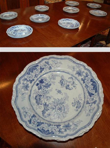 Lot image - English Blue and White Transfer Decorated Ironstone Partial Dinner Service
