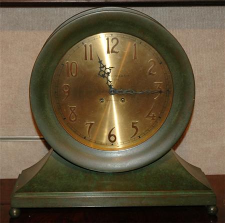 Lot image - Patinated Bronze Ships Clock