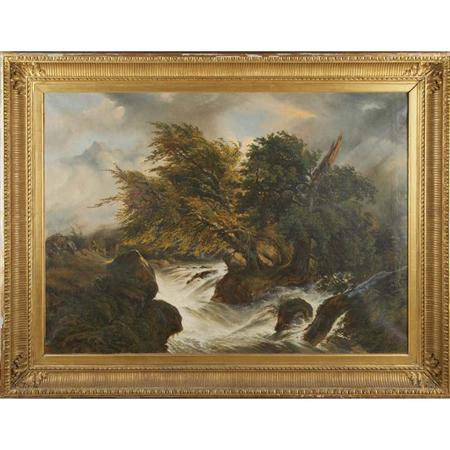 Lot image - Edouard Delvaux Belgian, 1806-1862 Raging Torrent, 1856