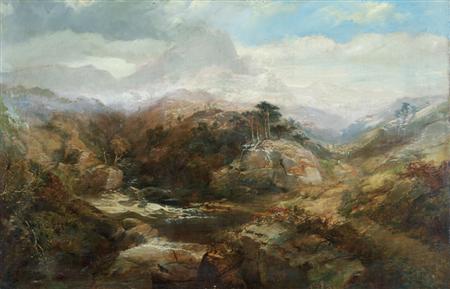 Lot image - Frederick Richard Lee British, 1798-1879 Mountain Landscape with Rushing Water