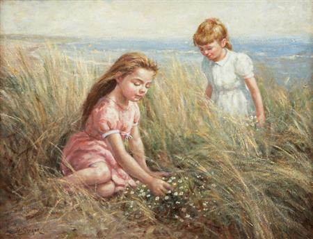 Lot image - Hermann Seeger German, 1857-1945 Girls in a Field
