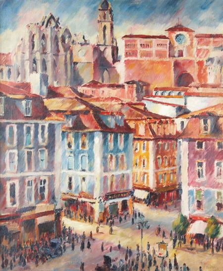 Lot image - Max Kuehne American, 1880-1968 A Corner of the City