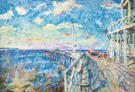 Lot image - David Burliuk American, 1882-1967 Coastal View, 1930