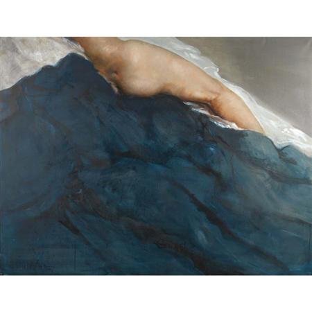 Lot image - Horatio Torres American, 1924-1976 Lower Nude Torso on White and Blue Cloth, 1975