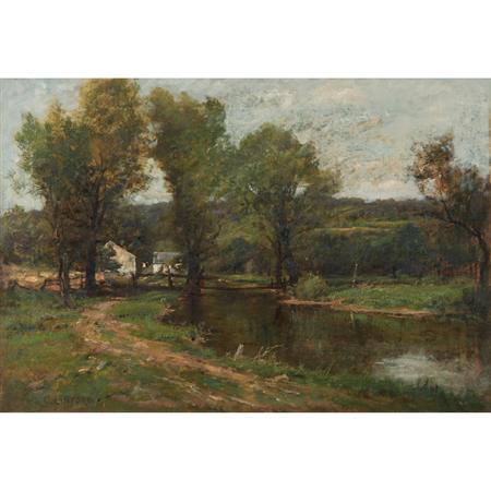 Lot image - Charles Linford American, 1846-1897 Farmhouse Along a River