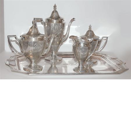 Lot image - Tiffany & Co. Makers Sterling Silver Coffee and Tea Service; T/w a Similar Tiffany & Co. Makers Sterling Silver Two-Handled Tray