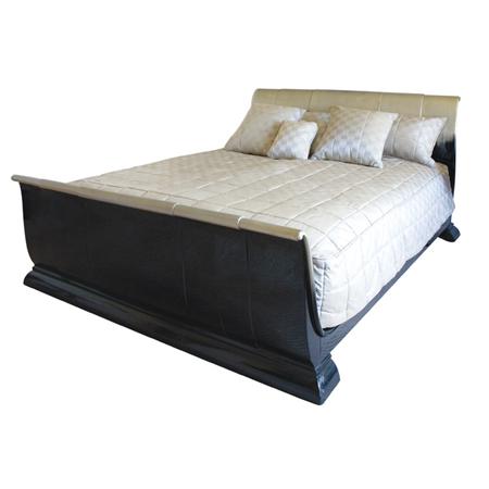 Lot image - French Art Deco Black Lacquered and Silvered Wood Sleigh Bed