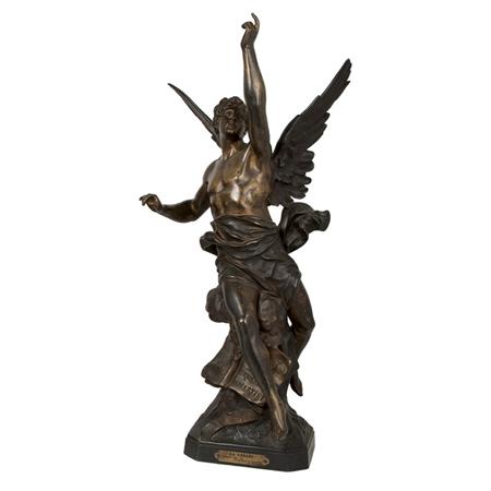 Lot image - Bronze Figure of a Male Angel La Pensee Prenant son vol et portant la Luminiere