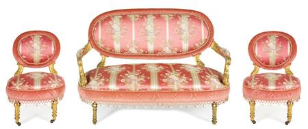 Lot image - Louis XVI Style Gilt-Wood Pink Upholstered Salon Suite
