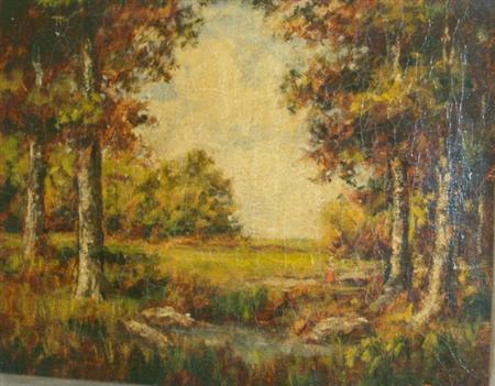 Lot image - Circle of Narcisse Virgile Diaz de la Pena Autumn Landscape with Female Figure