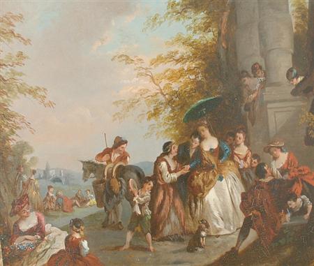 Lot image - French School 19th Century Beggars Approaching a Lady