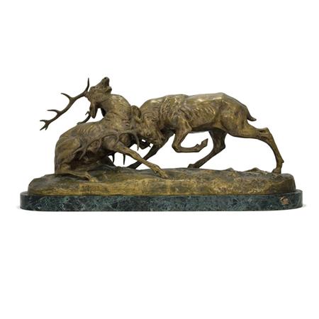 Lot image - Gilt-Bronze Group of Two Stags