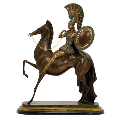 Lot image - Cold Painted Bronze Equestrian Group The Warrior