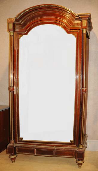 Lot image - Louis XVI Style Brass Mounted and Brass Inlaid Mirrored Armoire