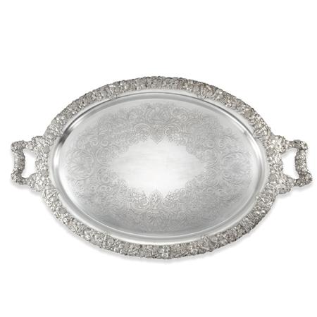 Lot image - Silver Plated Two-Handled Footed Tray