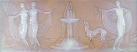 Lot image - Framed Sabino Art Deco Opalescent Glass Plaque