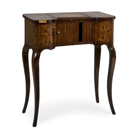 Lot image - Transitional Louis XV/XVI Style Marquetry and Parquetry Inlaid Walnut, Tulipwood and Kingwood Desk
