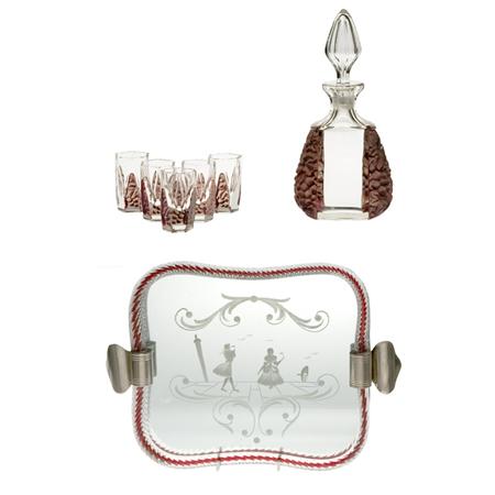 Lot image - Assembled Art Deco Style Molded Glass Liqueur Set