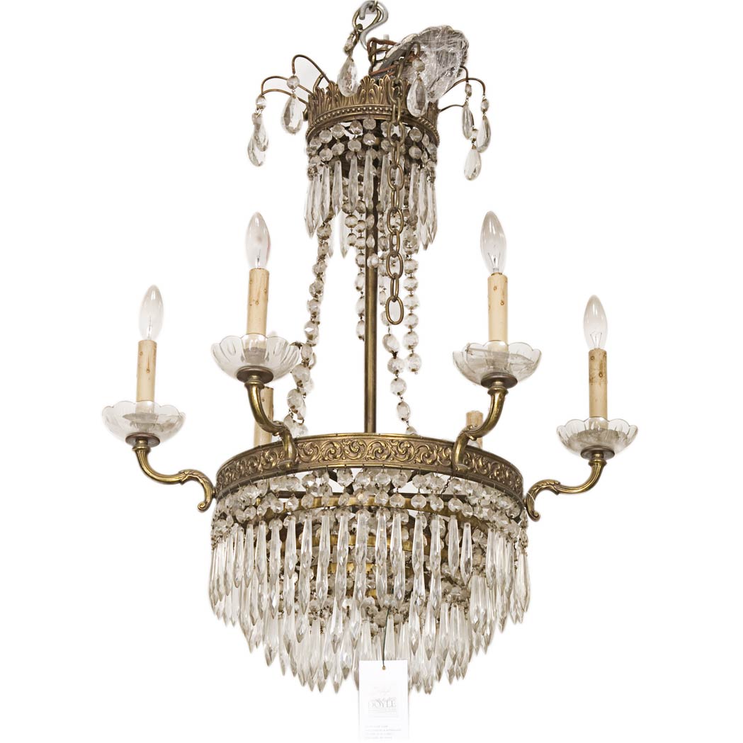 Lot image - Louis XVI Style Gilt-Metal and Glass Six-Light Chandelier