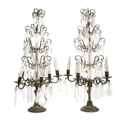 Lot image - Pair of Louis XV Style Gilt-Metal and Glass Five Light Girandoles
