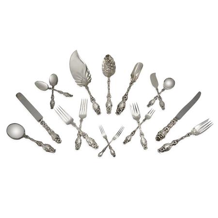 Lot image - Assembled Whiting Mfg. Co. Sterling Silver Flatware Service; T/w a Set of Eight Wallace Silver Plated Hors dOeuvre Forks